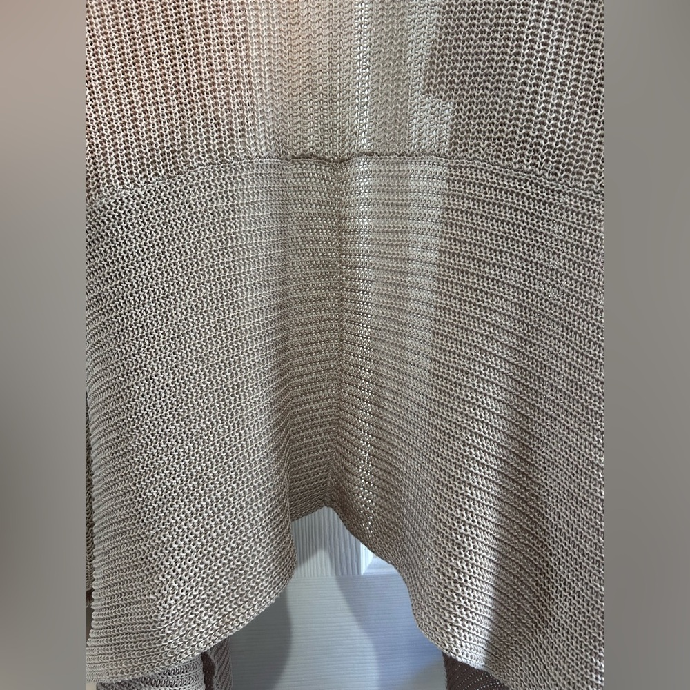Eileen Fisher 100% Linen Open Weave Cream Taupe Cardigan size L Refined Scandi - Picture 5 of 9